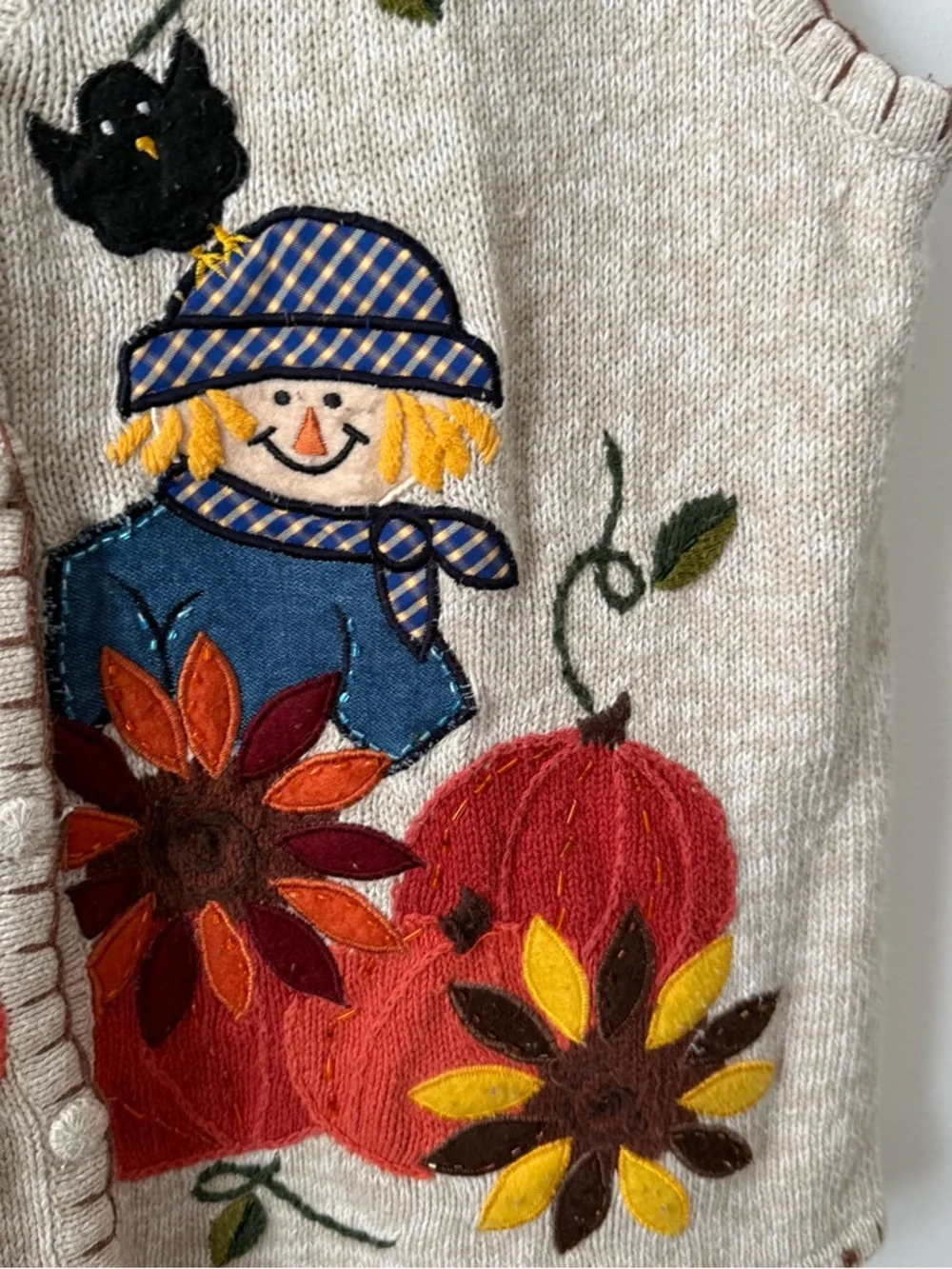 Vintage 90s Bobbie Brooks Vest L/XL Fall Pumpkin Patch Embroidery Beaded Fun